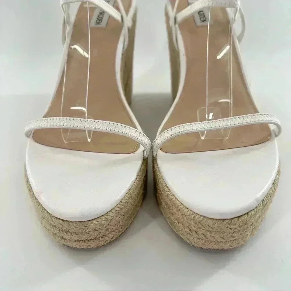 Steve Madden sandals size 11 white faux leather wedge platform espadrilles Y2k